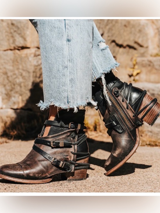 Freebird by Steven Shoes - Freebird by Steven Black Distressed Leather Buckle Strap Ankle Boots